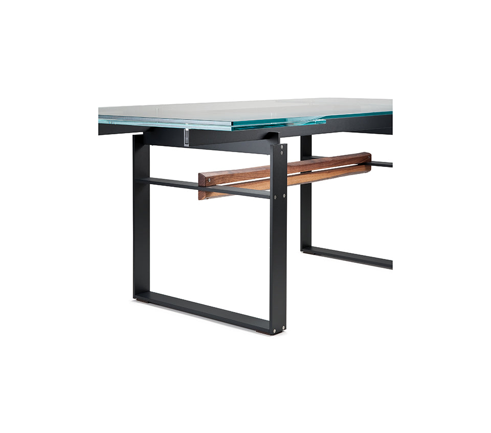 Tavolo Jerez Drive Cattelan - base in acciaio con trave in legno e piano in cristallo 12 mm