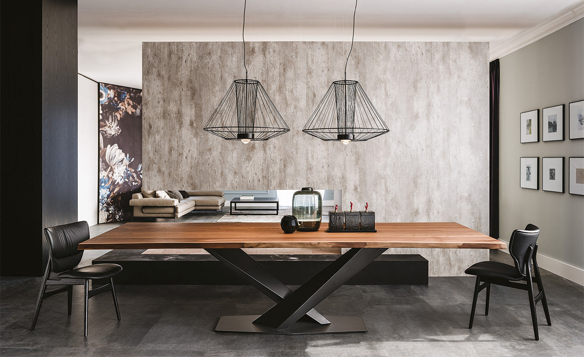 Tavolo Stratos Wood Cattelan - base in acciaio e piano in legno (Versione A con bordi obliqui)