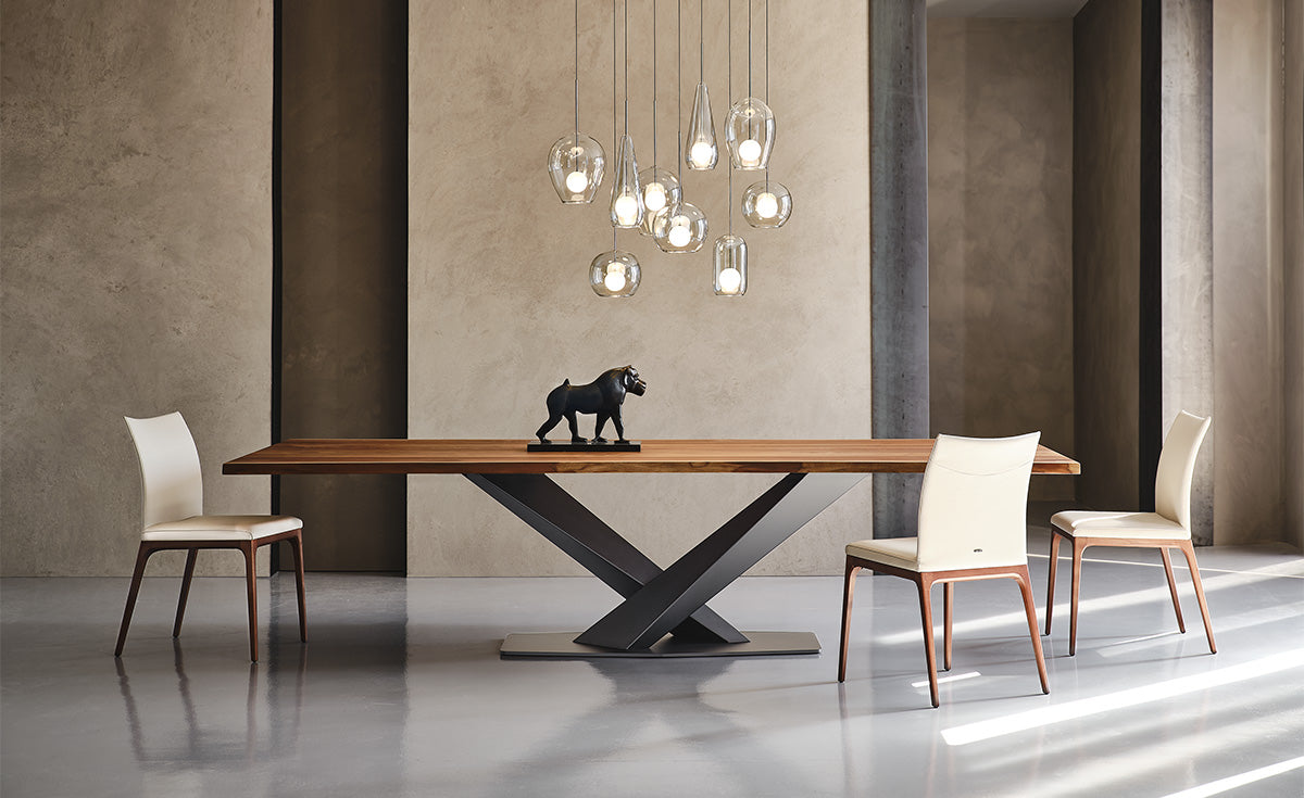 Tavolo Stratos Wood Cattelan - base in acciaio e piano in legno (Versione A con bordi obliqui)