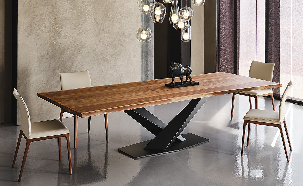Tavolo Stratos Wood Cattelan - base in acciaio e piano in legno (Versione A con bordi obliqui)