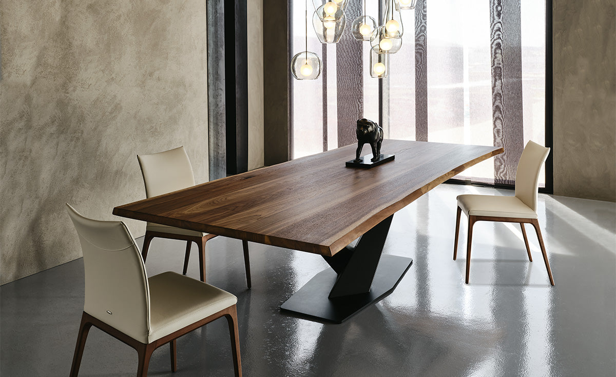 Tavolo Stratos Wood Cattelan - base in acciaio e piano in legno (Versione A con bordi obliqui)