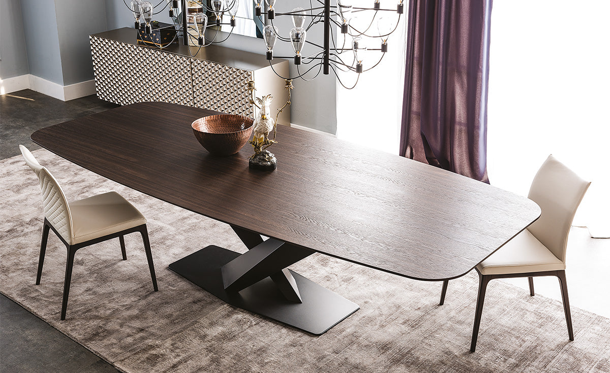 Tavolo Stratos Wood Cattelan - base in acciaio e piano in legno (Versione A con bordi obliqui)