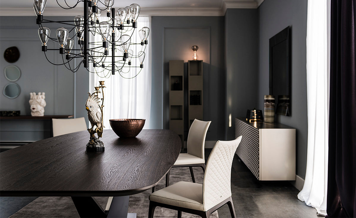 Tavolo Stratos Wood Cattelan - base in acciaio e piano in legno (Versione A con bordi obliqui)