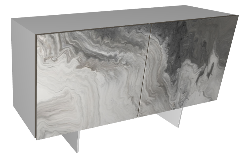 Credenza Focus Crystalart Cattelan -madia contenitore in legno, profili in alluminio, ante e ripiani interni in cristallo
