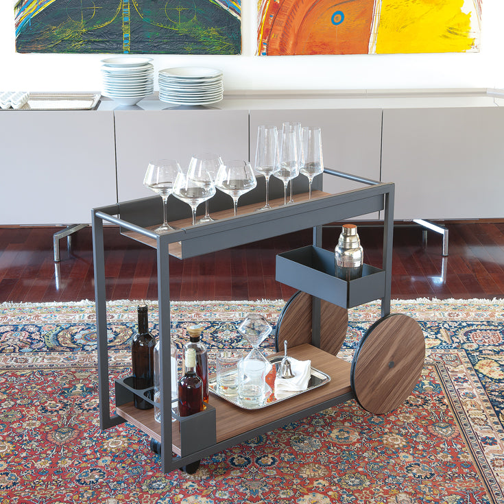 Carrello Bar Brandy Cattelan - struttura in acciaio e piani in legno