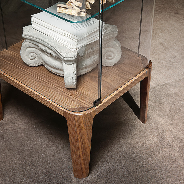 Vetrina Chantal Cattelan - struttura e ripiani in cristallo, cielo e fondo in legno