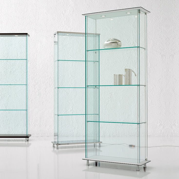 Vetrina Charme Cattelan - struttura in cristallo,  cielo e fondo in acciaio o in cuoio