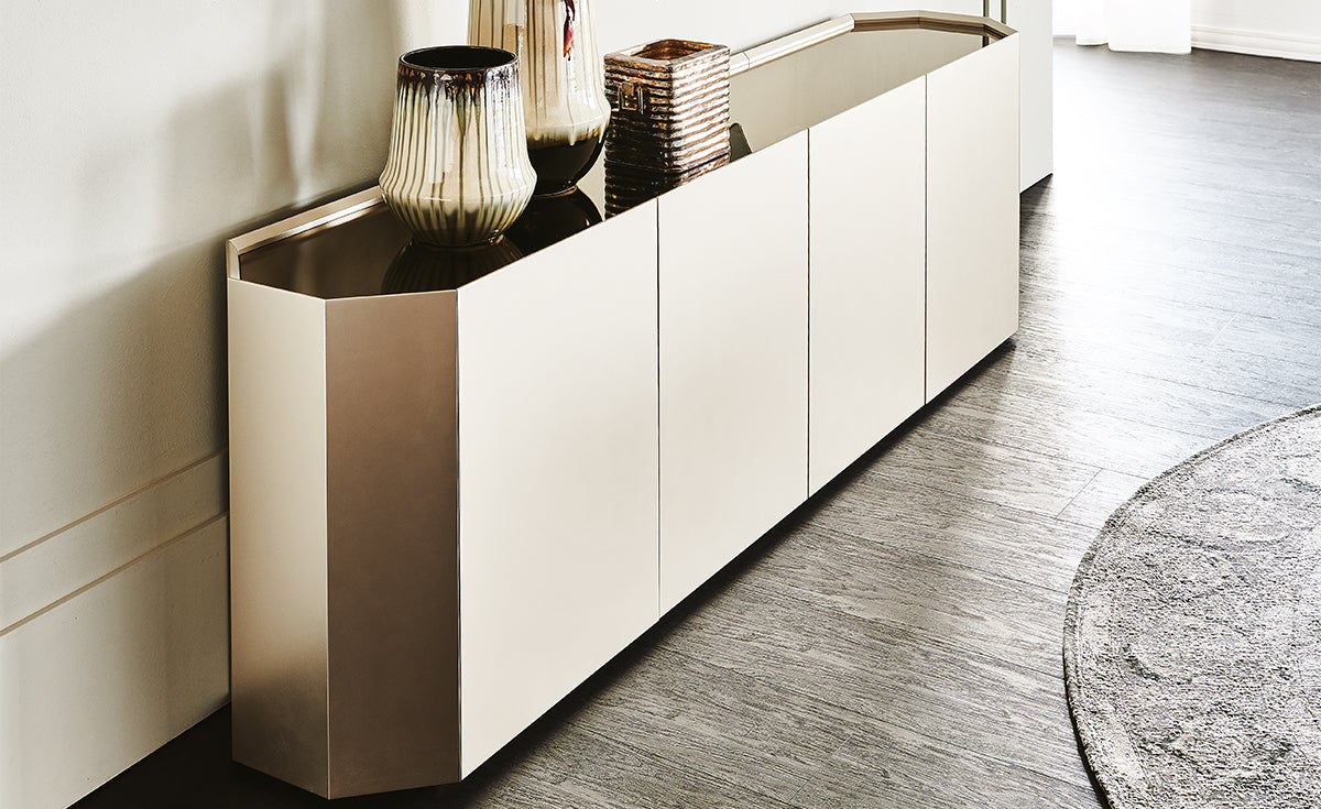 Credenza Chelsea Cattelan - madia contenitore in legno o acciaio e top in cristallo