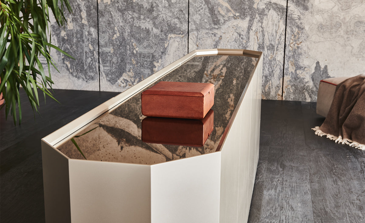 Credenza Chelsea Cattelan - madia contenitore in legno o acciaio e top in cristallo