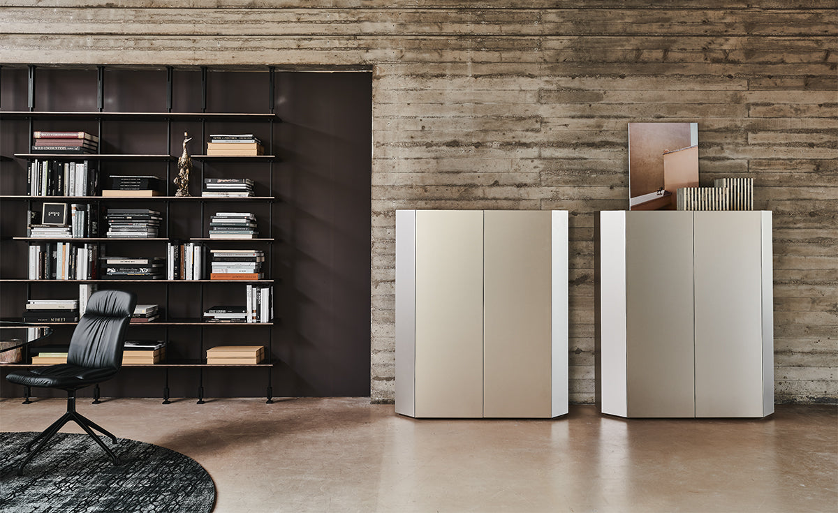 Credenza Chelsea Cattelan - madia contenitore in legno o acciaio e top in cristallo