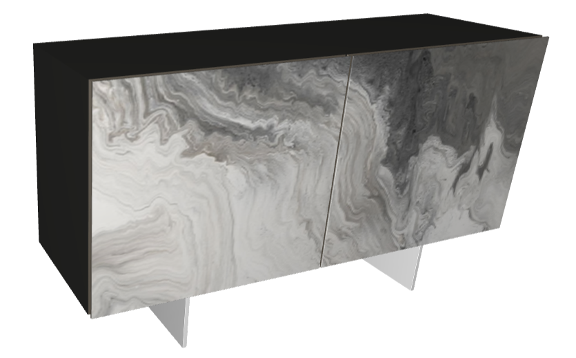 Credenza Focus Crystalart Cattelan -madia contenitore in legno, profili in alluminio, ante e ripiani interni in cristallo