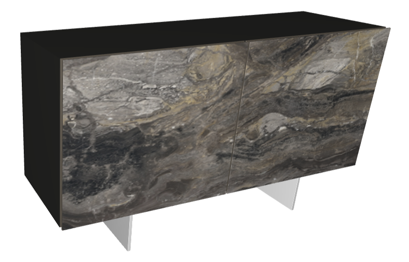 Credenza Focus Crystalart Cattelan -madia contenitore in legno, profili in alluminio, ante e ripiani interni in cristallo