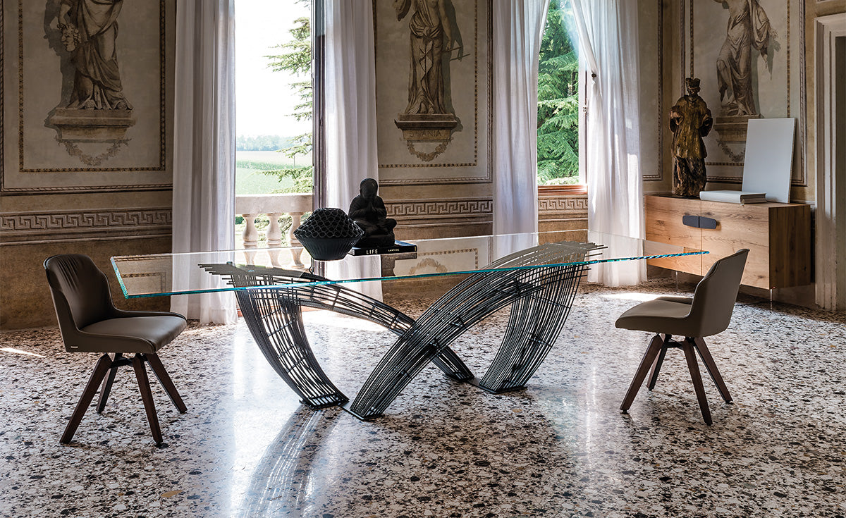 Tavolo Hystrix Cattelan - base in acciaio e piano in cristallo 15 mm