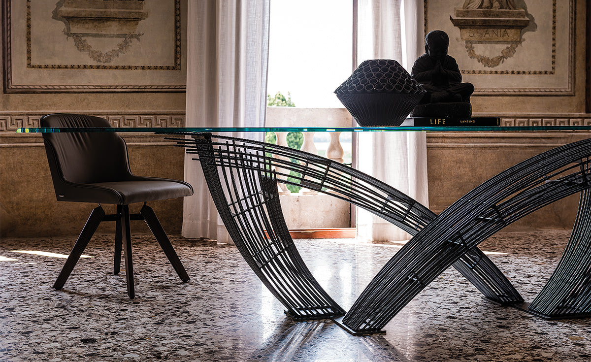 Tavolo Hystrix Cattelan - base in acciaio e piano in cristallo 15 mm