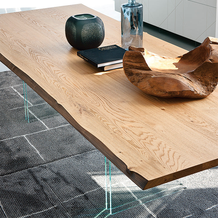 Tavolo Ikon Cattelan - base in cristallo, trave in graphite e piano in legno