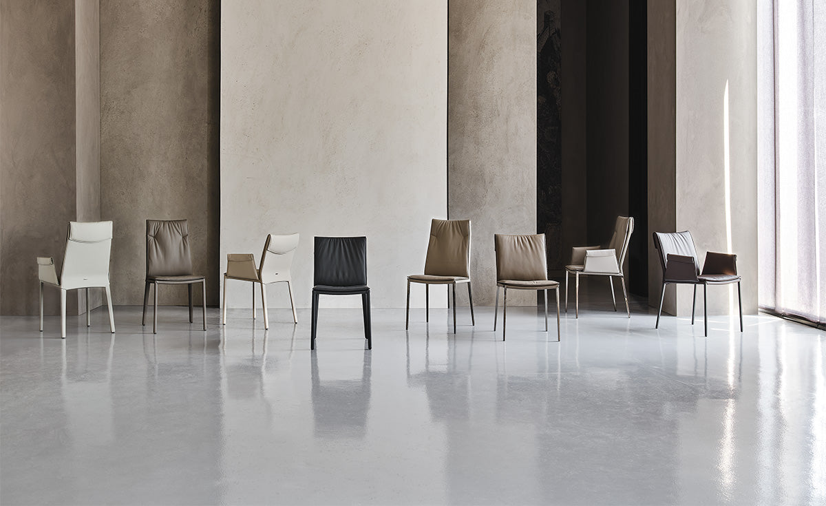 Sedia Isabel Cattelan - struttura in acciaio e rivestimento in tessuto, synthetic nubuck, micro nubuck, ecopelle o pelle