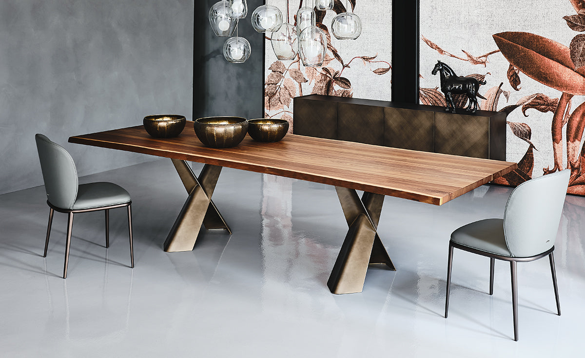 Tavolo Mad Max Wood Cattelan - base in acciaio e piano in legno versione S(con bordi irregolari)