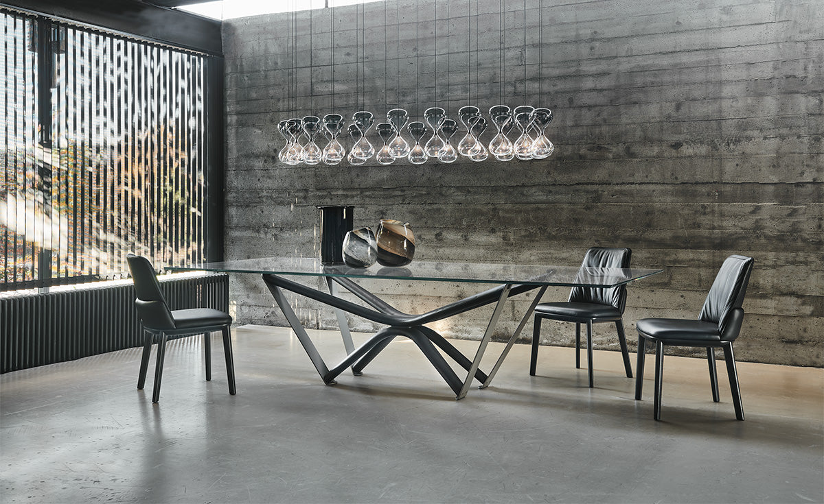 Tavolo Marathon Cattelan - base in legno o acciaio e piano in cristallo trasparente 15 mm