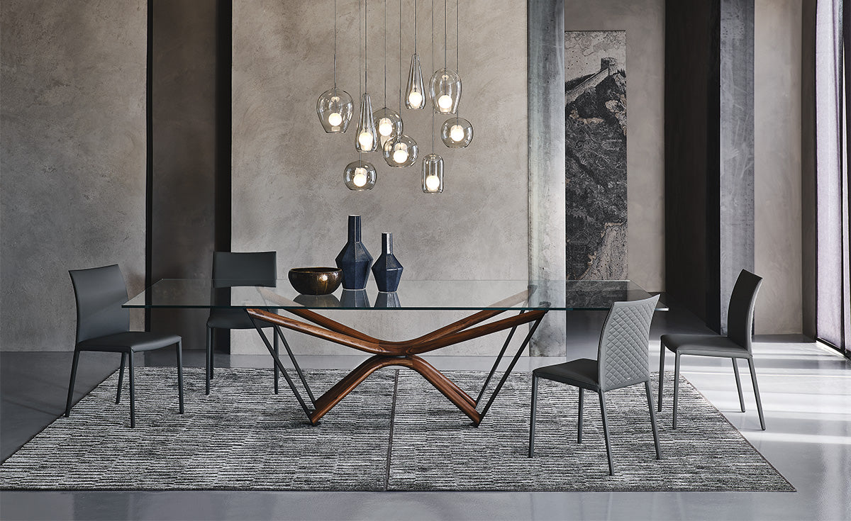 Tavolo Marathon Cattelan - base in legno o acciaio e piano in cristallo trasparente 15 mm