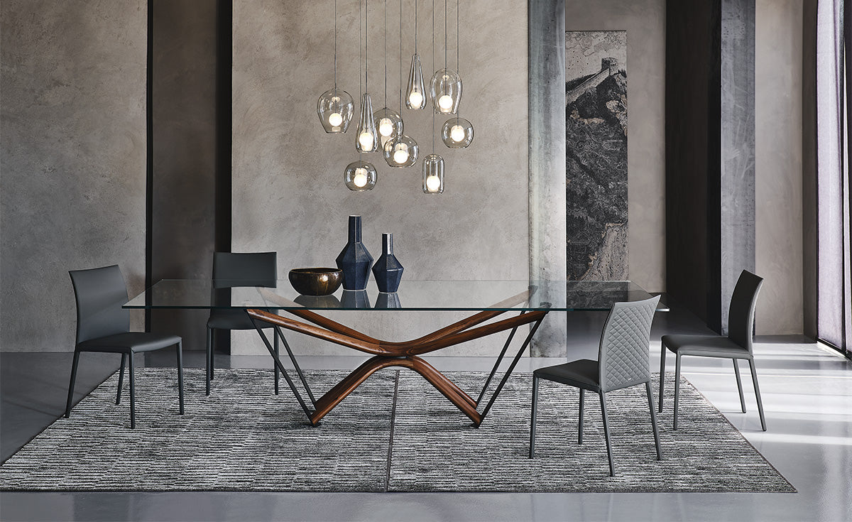 Tavolo Marathon Cattelan - base in legno o acciaio e piano in cristallo trasparente extrachiaro 15 mm