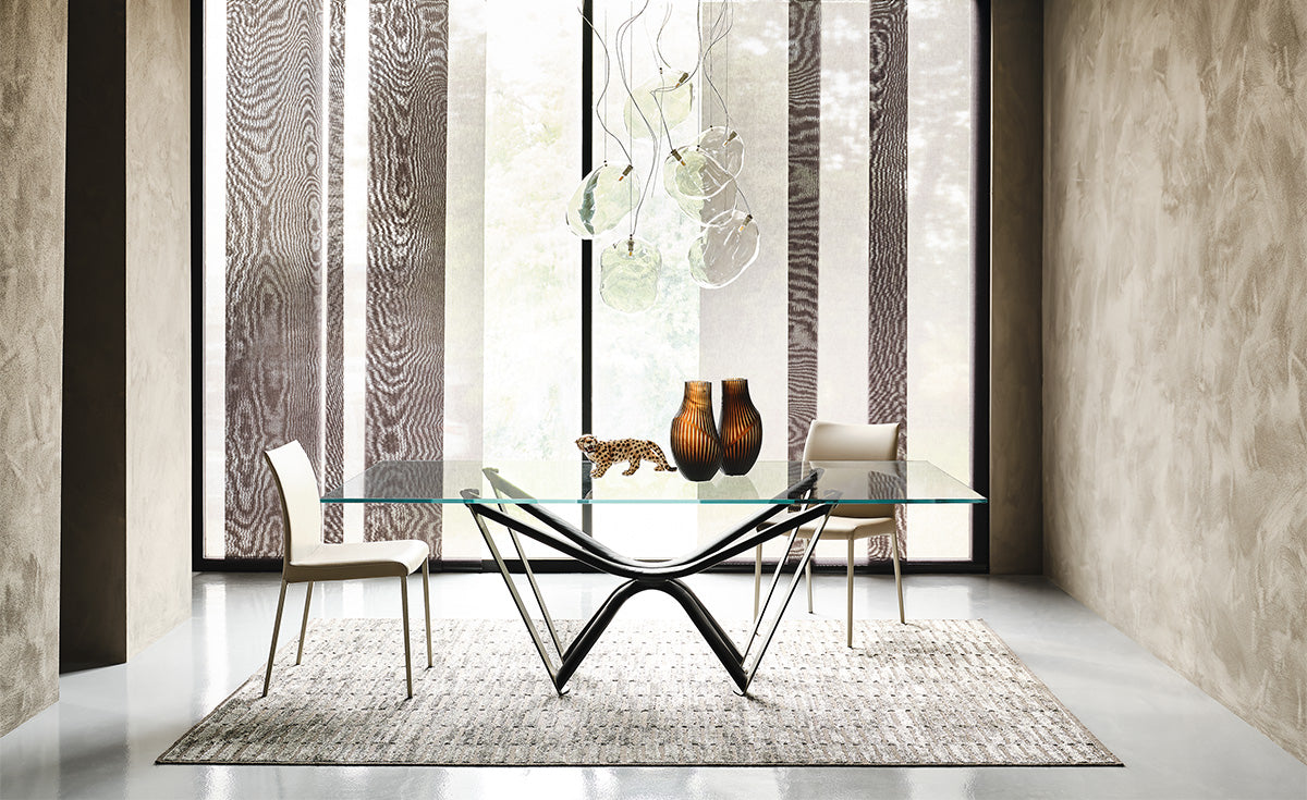 Tavolo Marathon Cattelan - base in legno o acciaio e piano in cristallo trasparente 15 mm