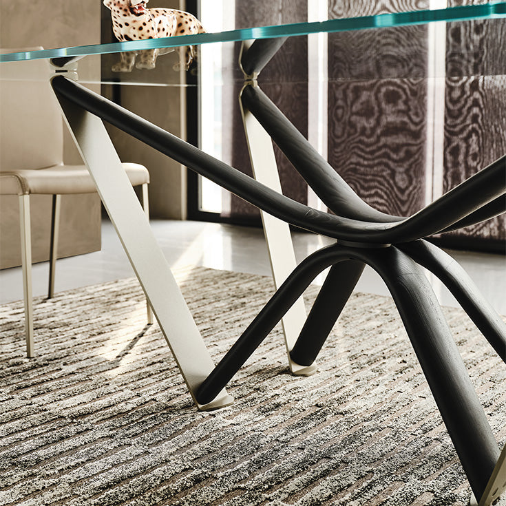 Tavolo Marathon Cattelan - base in legno o acciaio e piano in cristallo trasparente extrachiaro bisellato 15 mm