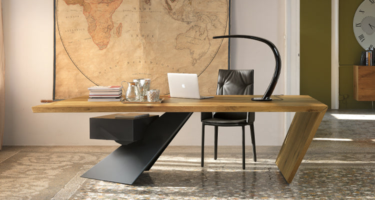 Scrivania Nasdaq Cattelan - gamba in acciaio verniciato e cassettiera in legno