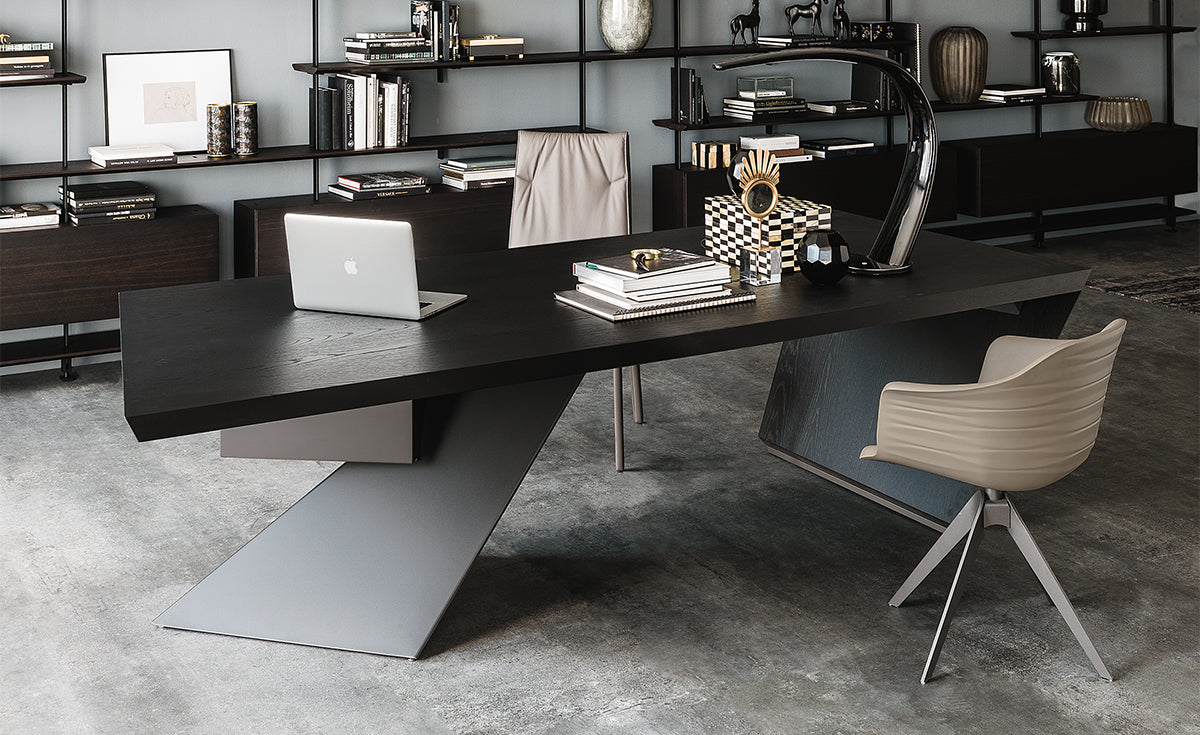 Scrivania Nasdaq Cattelan - gamba in acciaio verniciato e cassettiera in legno