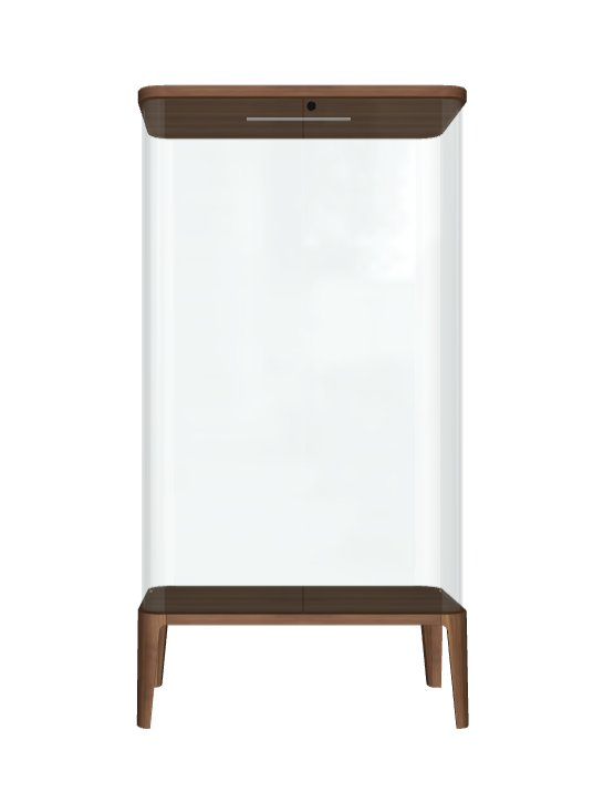 Vetrina Chantal Cattelan - struttura e ripiani in cristallo, cielo e fondo in legno