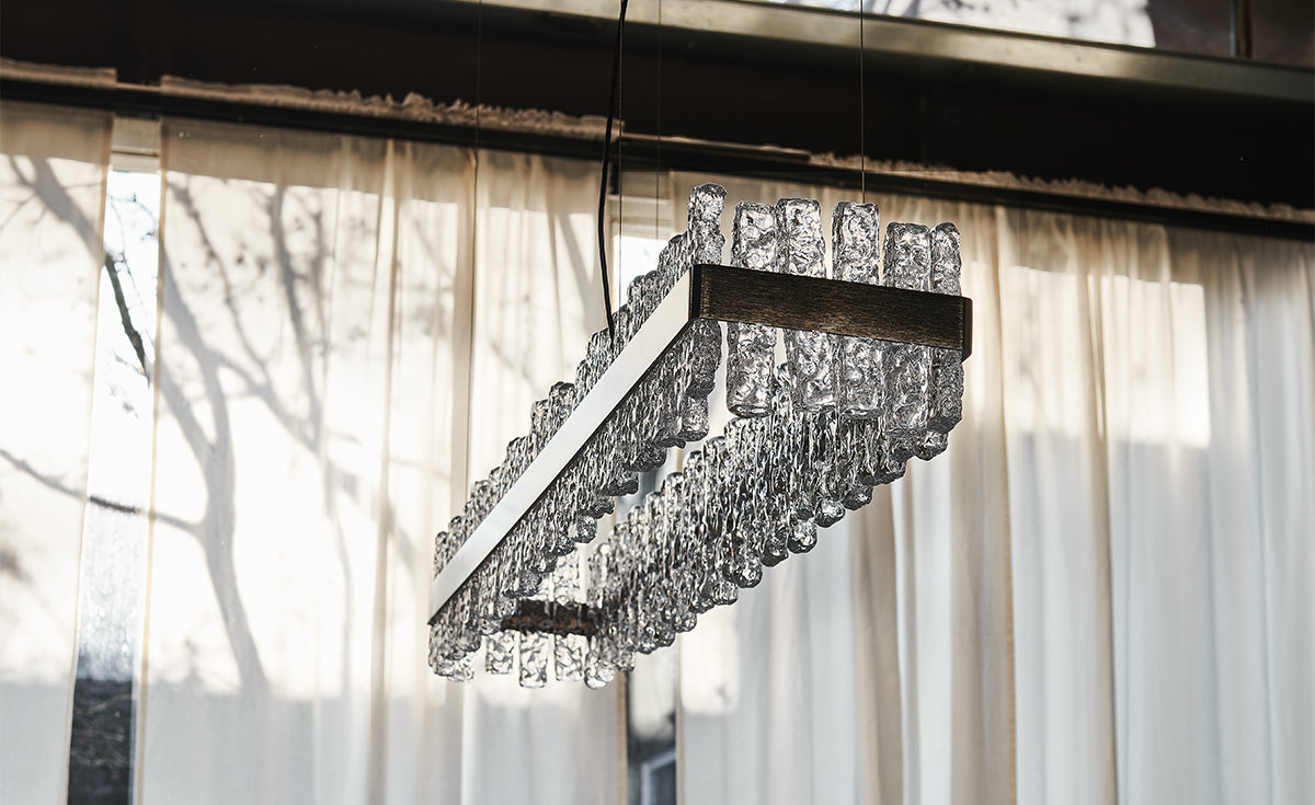 Lampada Phoenix Cattelan - struttura in acciaio ed elementi in vetro lavorati a mano