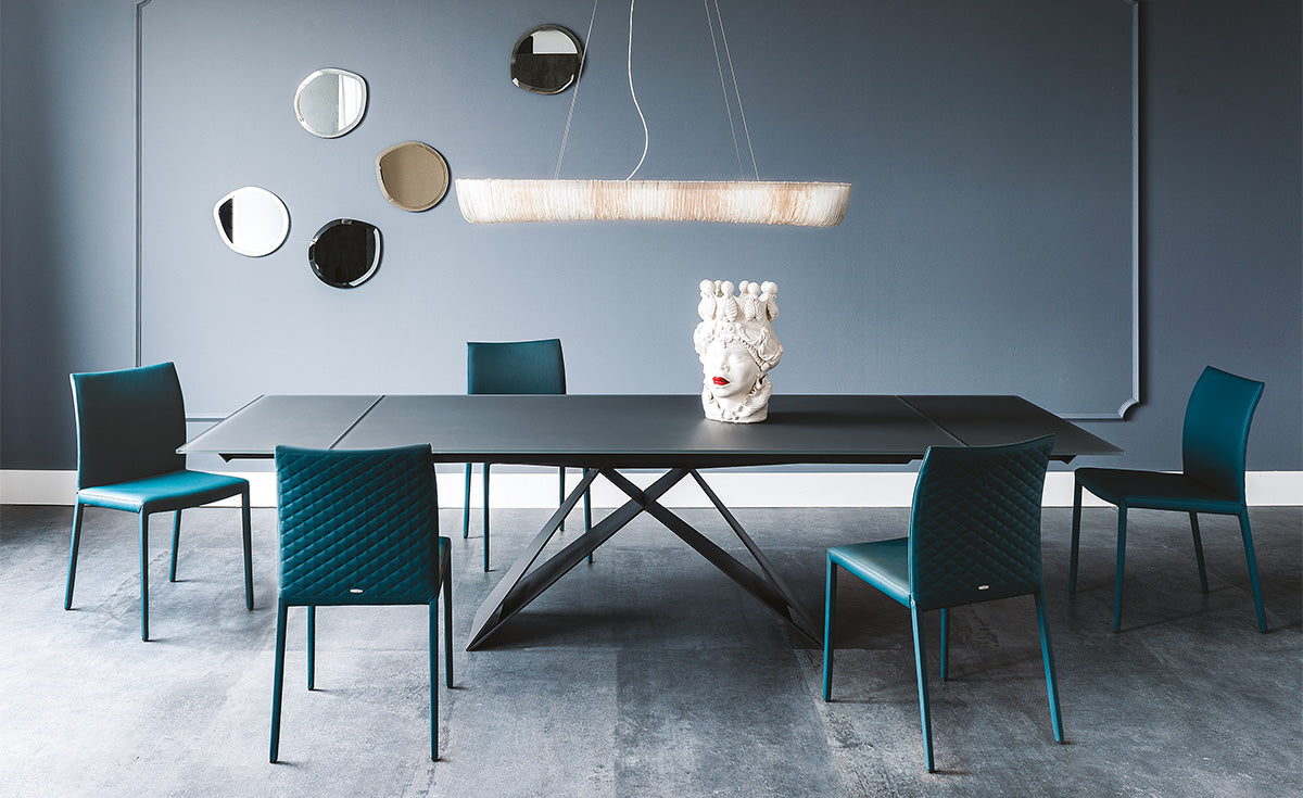 Tavolo Premier Drive - base in acciaio e piano in cristallo 12 mm