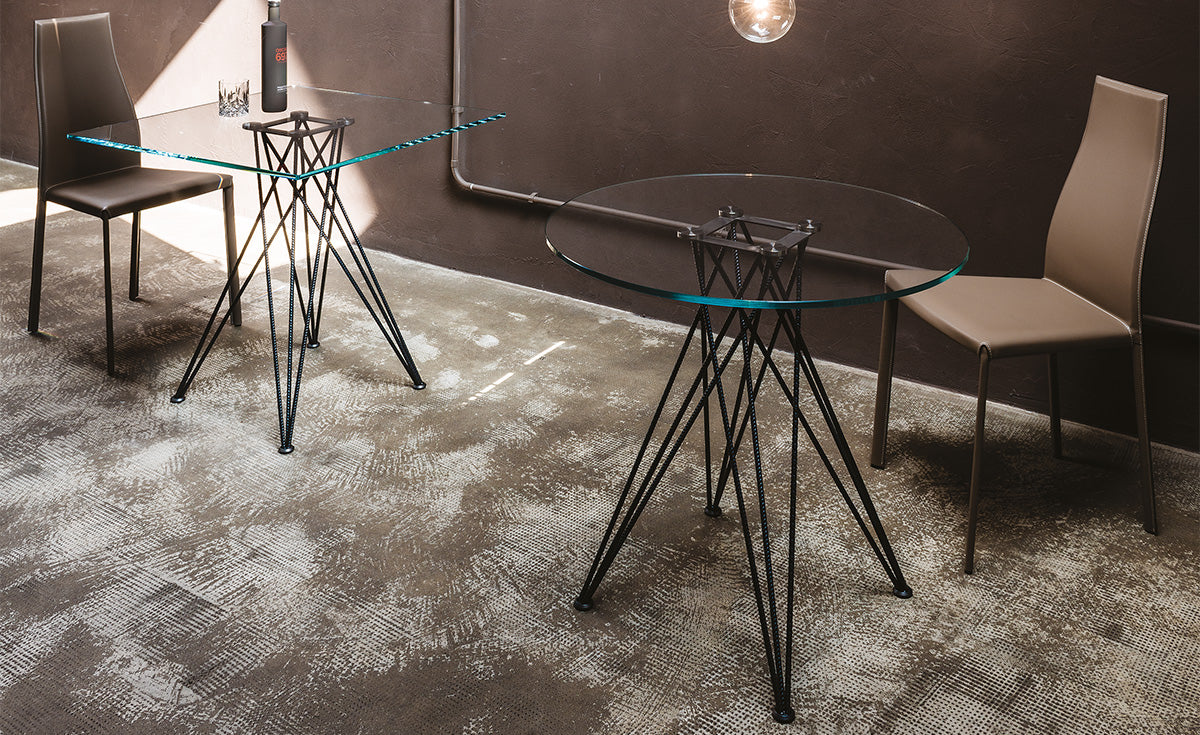 Tavolo Ralph Bistrot - base in acciaio e piano in legno o cristallo 12 mm