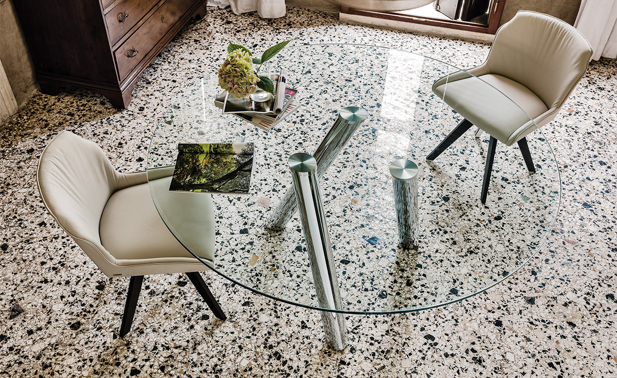 Tavolo Ray Cattelan - gambe in acciaio e piano in cristallo 15 mm