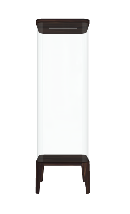 Vetrina Chantal Cattelan - struttura e ripiani in cristallo, cielo e fondo in legno