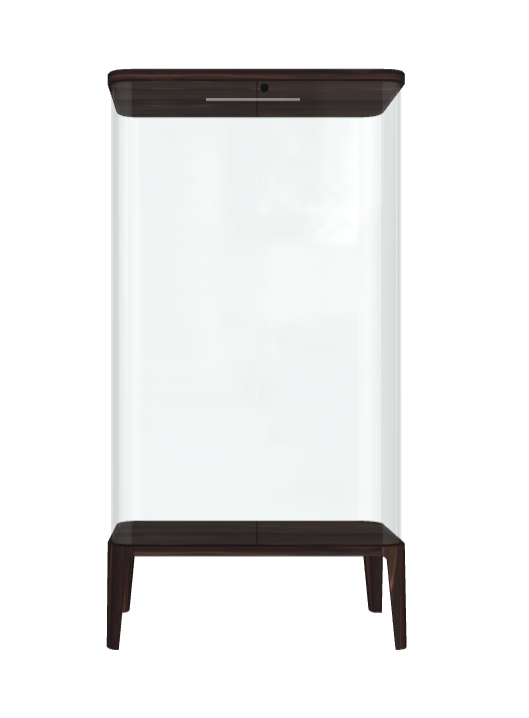 Vetrina Chantal Cattelan - struttura e ripiani in cristallo, cielo e fondo in legno