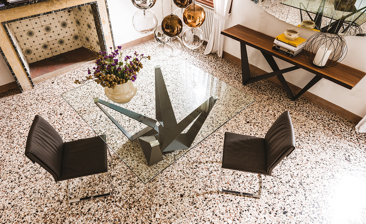 Tavolo Skorpio Cattelan - base in acciaio e piano in cristallo