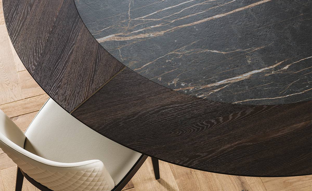 Tavolo Skorpio Ker-Wood Round Cattelan - base in acciaio e piano in legno con inserto in ceramica