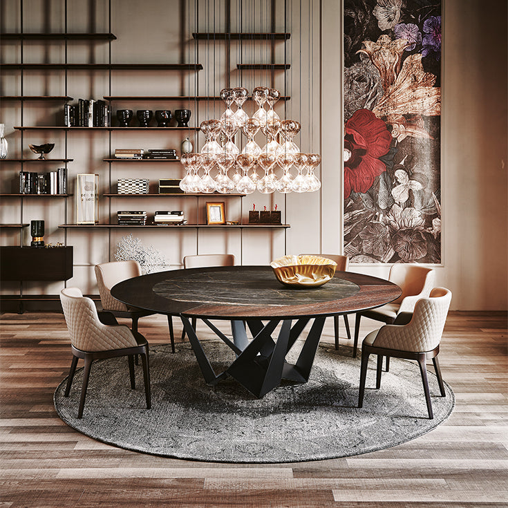 Tavolo Skorpio Ker-Wood Round Cattelan - base in acciaio e piano in legno con inserto in ceramica