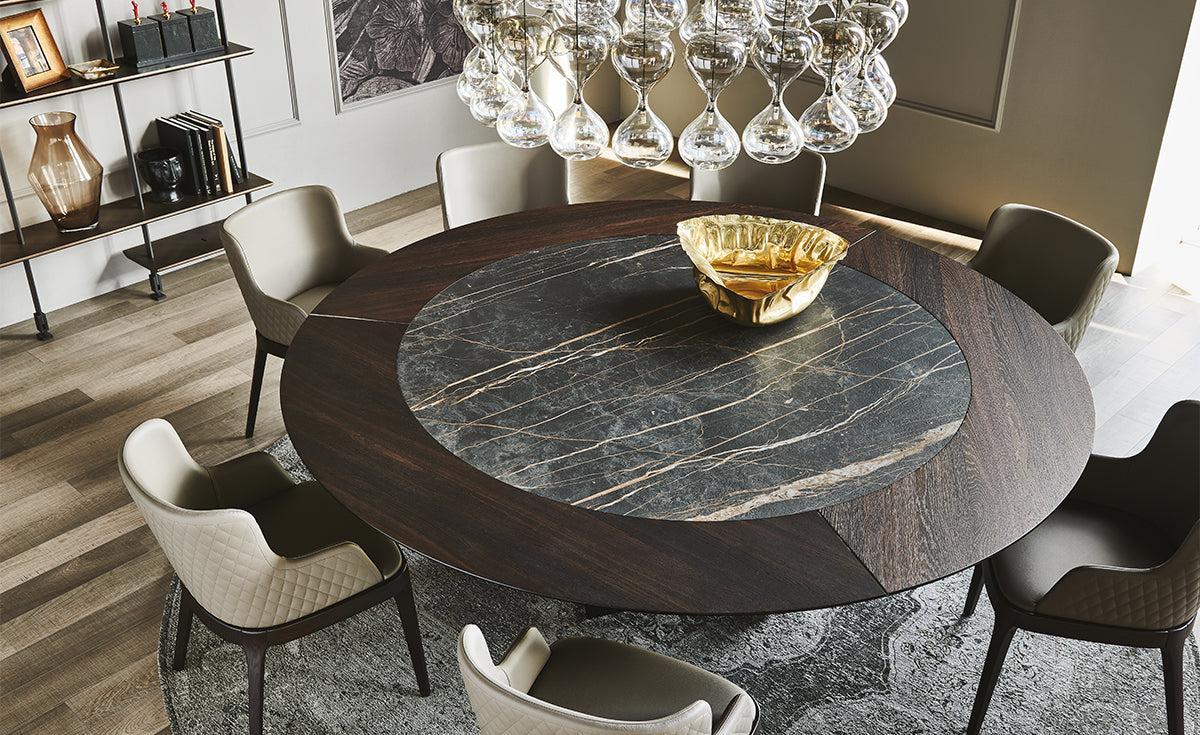 Tavolo Skorpio Ker-Wood Round Cattelan - base in acciaio e piano in legno con inserto in ceramica