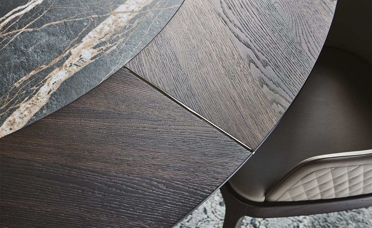 Tavolo Skorpio Ker-Wood Round Cattelan - base in acciaio e piano in legno con inserto in ceramica