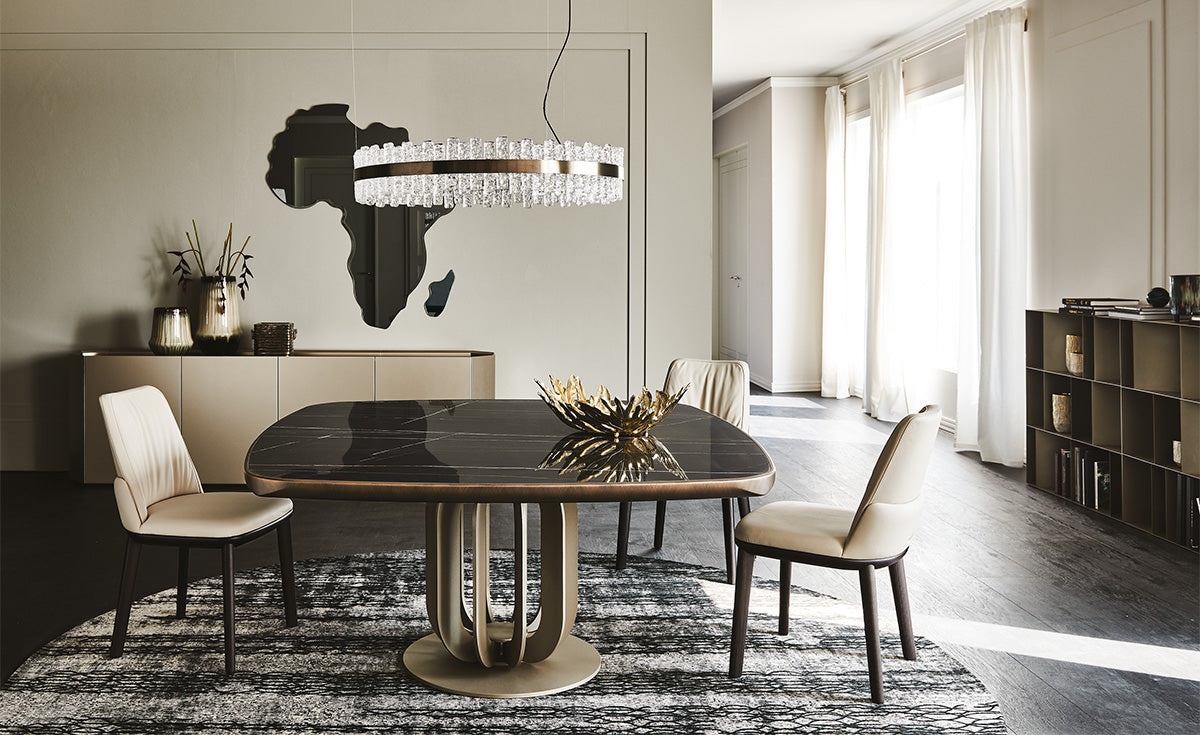 Tavolo Soho Keramik Premium Cattelan - base in acciaio e piano in ceramica con profilo inferiore arrotondato e verniciato brushed bronze/grey