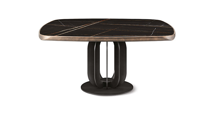 Tavolo Soho Keramik Premium Cattelan - base in acciaio e piano in ceramica con profilo inferiore arrotondato e verniciato brushed bronze/grey