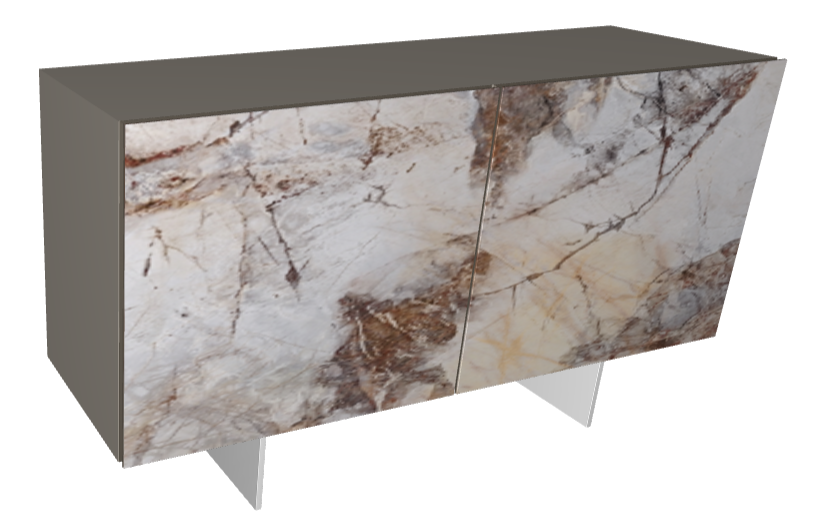 Credenza Focus Crystalart Cattelan -madia contenitore in legno, profili in alluminio, ante e ripiani interni in cristallo
