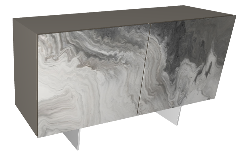 Credenza Focus Crystalart Cattelan -madia contenitore in legno, profili in alluminio, ante e ripiani interni in cristallo