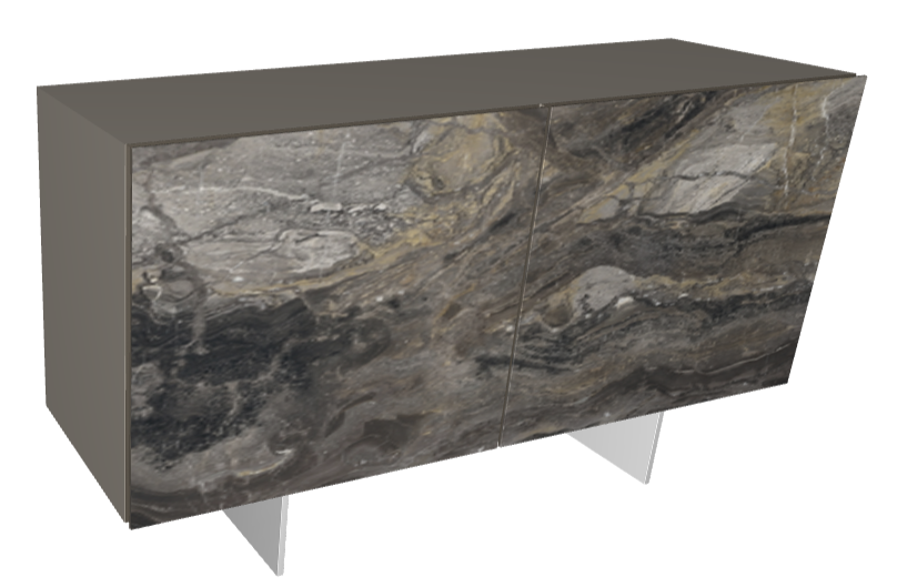 Credenza Focus Crystalart Cattelan -madia contenitore in legno, profili in alluminio, ante e ripiani interni in cristallo